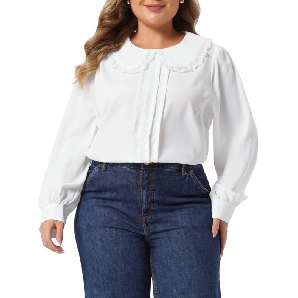 Women's Plus Size Peter Pan Collar Blouse Top White